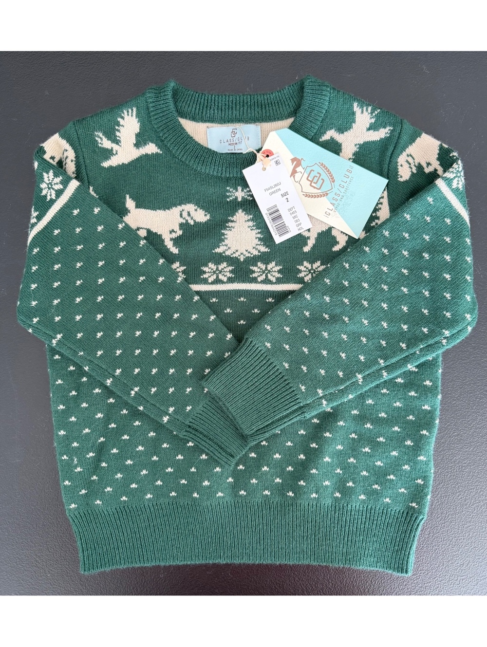 Class Club Green Holiday Sweater Boys Size 2